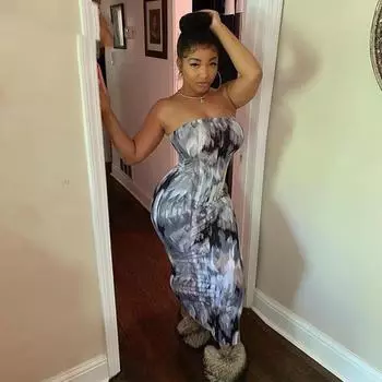 Женские летние узкие сексуальные длинные платья с принтом S серый