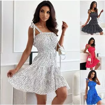 Женские летние вечерние платья без рукавов с открытой спиной и принтом в горошек, сексуальное коктейльное платье S белый
