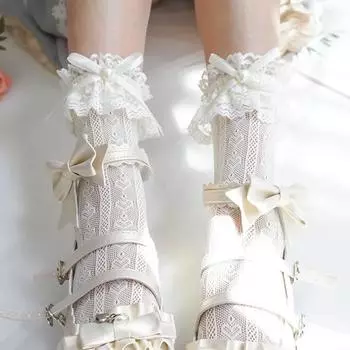 Женские летние весенние хлопковые носки, тонкие белые кружевные чулки в стиле Лолиты, черные носки Jk Bow Sweet Mid Leg For Telefon Socks Sweet Style Girls Gift one size белый