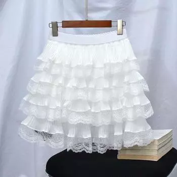 Женские летние весенние легкие шифоновые мини-юбки, юбки-трапеции, модная иностранная кружевная юбка-карандаш, короткая юбка one size чёрный