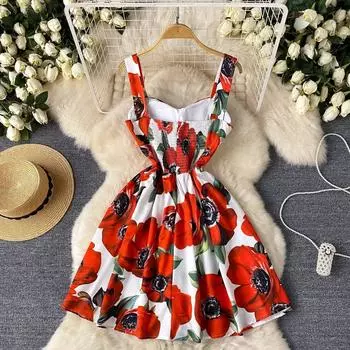 Женские летние винтажные элегантные платья с бретельками для похудения с принтом S жёлтый