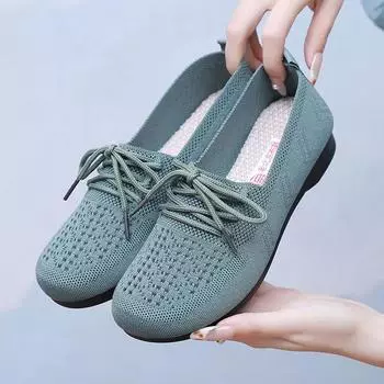 Женские летние вязаные туфли на плоской подошве из сетчатого материала, дышащие туфли без шнуровки на плоской подошве с круглым носком, повседневная удобная прогулочная обувь, легкие лоферы, нарядная женская обувь 35 чёрный