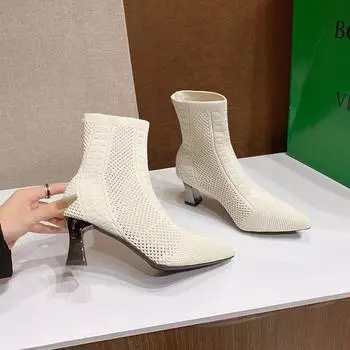 Женские летние вязаные туфли с круглым носком «рыбий рот» на высоком грубом каблуке, пляжные сандалии, размеры 35-42 36 коричневый