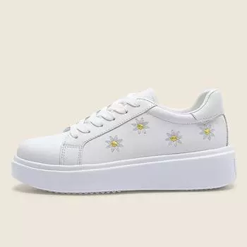 Женские летние вышитые кроссовки: Белые, на толстой подошве, низкие, универсальные, с ремешками туфли из ЭВА 36 белый