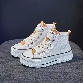 Женские летние высокие парусиновые туфли с дышащей сеткой на толстой подошве для ходьбы, дизайнерские повседневные кроссовки 35