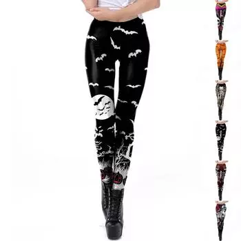 Женские летучие мыши с принтом, эластичные леггинсы для йоги, фитнес-бег, спортивные брюки для активного отдыха XS чёрный