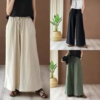 Женские литературные ретро-стиранные в песке весенне-летние женские брюки из хлопка и льна для йоги, повседневные широкие брюки из льна с привязью XS вино красного