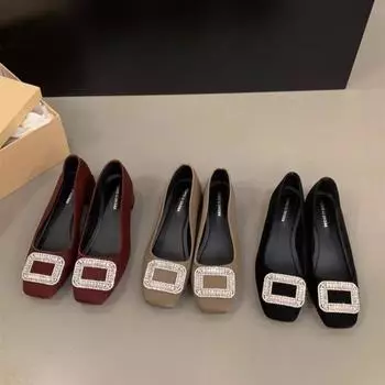 Женские лоферы без шнуровки со стразами и квадратной пряжкой, женская обувь на плоской подошве высокого качества, весенне-осенняя повседневная обувь на плоской подошве 35 чёрный