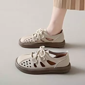 Женские лоферы из искусственной кожи на плоской подошве, без шнуровки, нескользящая дышащая прогулочная обувь ручной работы с круглым закрытым носком для женщин, кроссовки с вырезами, летние модельные туфли 35