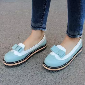 Женские лоферы из искусственной кожи с круглым носком на плоской подошве с бантом и платформой, разноцветная женская модная повседневная обувь, весна-осень, черный, синий 34 чёрный
