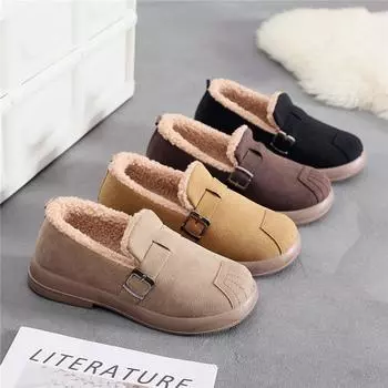 Женские лоферы из искусственной кожи с теплой флисовой подкладкой. Женские домашние туфли с закрытой спиной и нескользящей домашней и уличной резиновой подошвой. Туфли на плоской платформе. 35