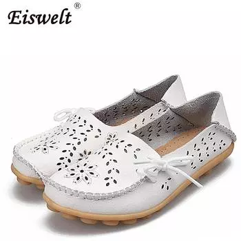 Женские лоферы из натуральной кожи больших размеров на плоской подошве, Мокасины Gommino с круглым носком 35 бежевый