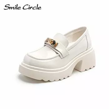 Женские лоферы из натуральной кожи, кожаные туфли без шнуровки с металлическим замком и пряжкой, модные женские туфли на плоской подошве с толстой подошвой 35 белый