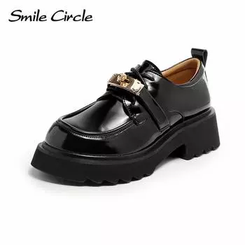 Женские лоферы из натуральной кожи, кожаные туфли на шнуровке с металлическим замком и пряжкой, черные женские туфли на плоской подошве с толстой подошвой 35 чёрный