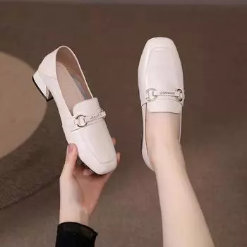 Женские лоферы из натуральной кожи, новые весенне-осенние повседневные универсальные модные туфли на толстом каблуке для двух видов обуви 35