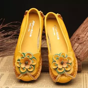 Женские лоферы из натуральной кожи с разрезом на плоской подошве, мягкие однотонные сандалии с цветочным рисунком и круглым носком, женская обувь на платформе 35 красный