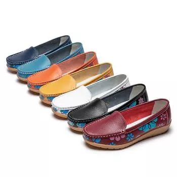 Женские лоферы Кожаная обувь для вождения Мокасины Удобная обувь на плоской подошве Повседневная без шнуровки Прогулочная обувь больших размеров Минималистичная обувь для беременных с цветочным принтом EU: 35 чёрный