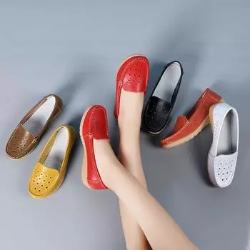 Женские мокасины кожаные мокасины для вождения удобные балетки повседневные летние дышащие туфли для мам EU: 36 красный