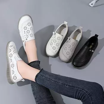 Женские лоферы, кожаные мокасины для вождения, удобная обувь на плоской подошве, повседневная без шнуровки, прогулочная минималистичная летняя дышащая обувь EU: 36 чёрный