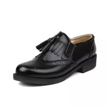 Женские лоферы-лодочки с круглым носком на платформе, на толстом низком каблуке с кисточками, женская модная повседневная обувь, весна-осень, черный, коричневый 46 34 чёрный