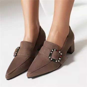 Женские лоферы-лодочки с острым носком на массивном среднем каблуке с пряжкой и кристаллами, женская модная карьерная обувь, весна-осень, черный, розовый 45 33 чёрный