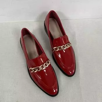 Женские лоферы, модная женская обувь простого дизайна, удобная женская обувь на плоской подошве с цепочкой и украшением на плоской подошве с круглым носком 40 красный
