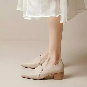 Женские лоферы на блочном каблуке, лоферы на низком каблуке с острым носком, повседневные туфли-лодочки на массивном каблуке, удобная обувь без шнуровки с закрытым носком для женщин, легкая рабочая нарядная обувь 34 чёрный