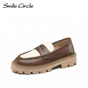 Женские лоферы на массивном каблуке, туфли на плоской подошве без шнуровки с круглым носком, модная повседневная женская обувь на толстой подошве