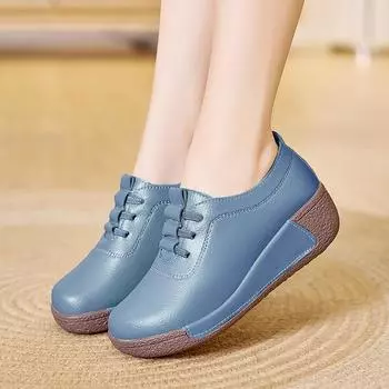 Женские туфли на платформе, белые, повседневные, элегантные, кожаные, черные, на толстой подошве, увеличивающие рост, туфли для мамы 35