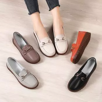 Женские лоферы на плоской подошве, кожаные мокасины для вождения, удобные повседневные без шнуровки прогулочные минималистичные летние дышащие туфли на плоской подошве 35 чёрный