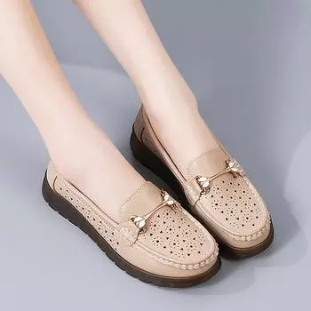 Женские лоферы на плоской подошве, кожаные мокасины для вождения, удобные повседневные без шнуровки прогулочные минималистичные летние дышащие туфли на плоской подошве EU:35 бежевый