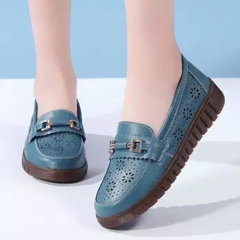 Женские лоферы на плоской подошве, кожаные мокасины для вождения, удобные повседневные без шнуровки прогулочные минималистичные летние дышащие туфли на плоской подошве EU:35 чёрный