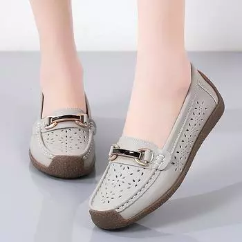 Женские лоферы на плоской подошве, кожаные мокасины для вождения, удобные повседневные без шнуровки прогулочные минималистичные летние балетки для мамы на плоской подошве 35 чёрный