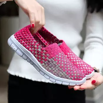 Женские лоферы на плоской подошве ручной работы, дышащие тканые удобные повседневные прогулочные туфли с круглым носком, легкие женские кроссовки, низкие туфли на плоской подошве 35 серый