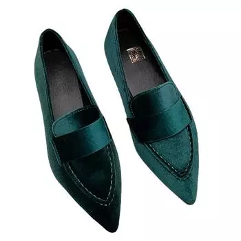 Женские лоферы на плоской подошве с острым носком, удобные однотонные туфли без шнуровки на мягкой подошве, повседневные универсальные прогулочные туфли 35 чёрный