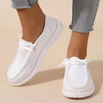 Женские лоферы на шнуровке, повседневные легкие слипоны из парусины, женская уличная обувь 36 белый
