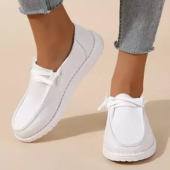 Женские лоферы на шнуровке, повседневные легкие слипоны из парусины, женская уличная обувь 36 белый