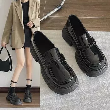Женские лоферы на высоком каблуке, весна 2024, лакированные кожаные туфли-лодочки на массивной платформе, женские черные туфли без шнуровки Jk, форменная обувь Мэри Джейн 35