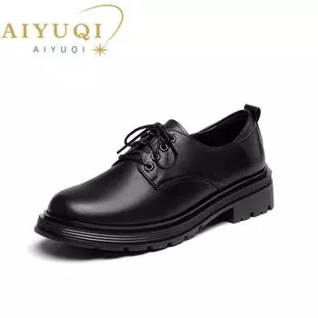 Женские лоферы, новая весенняя женская рабочая обувь из натуральной кожи, нескользящая женская повседневная обувь на шнуровке 35 чёрный