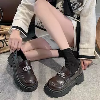 Женские лоферы, осенние новые осенние туфли в британском стиле на толстой подошве с металлической пряжкой, повседневная женская обувь без шнуровки, Zapatos Para Mujeres 35