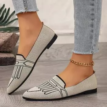 Женские лоферы, роскошные вязаные кроссовки без шнуровки, женские балетки на плоской подошве, 2024, Zapatos De Mujer 36 бежевый