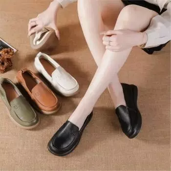 Женские лоферы ручной работы из натуральной кожи, повседневная обувь на мягкой подошве с круглым носком 35 зелёный