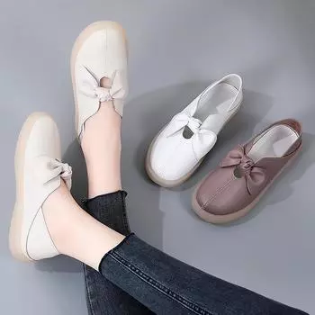 Женские лоферы с бантом, кожаные мокасины, удобные туфли на плоской подошве, повседневные женские прогулочные туфли без шнуровки для медсестер 35