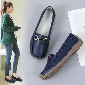 Женские лоферы с конской пряжкой, кожаные мокасины для вождения, удобные туфли на плоской подошве, повседневные без шнуровки, бежевые, большие размеры, прогулочная минималистичная летняя женская обувь для беременных 35 чёрный