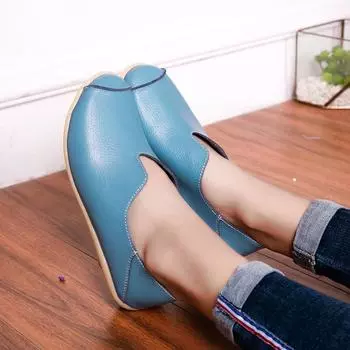 Женские кожаные туфли для вождения, мокасины, удобные туфли на плоской подошве, повседневные туфли без застежек, большие размеры, для ходьбы, для мам EU: 35 чёрный