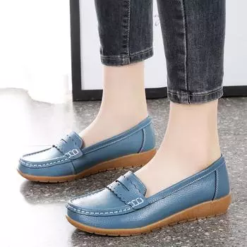 Женские лоферы с конской пряжкой, кожаные мокасины для вождения, удобные туфли на плоской подошве, повседневные без шнуровки, бежевые, большие размеры, прогулочная минималистичная летняя женская обувь для беременных 35 чёрный