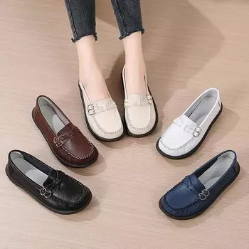 Женские лоферы с конской пряжкой, кожаные мокасины для вождения, удобные туфли на плоской подошве, повседневные туфли без шнуровки, прогулочная минималистичная женская обувь для беременных больших размеров EU: 35 чёрный