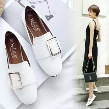 Женские лоферы с квадратной пряжкой, повседневная женская обувь на низком каблуке, кожаные балетки с острым носком, женские мокасины без шнуровки 34 абрикосовый