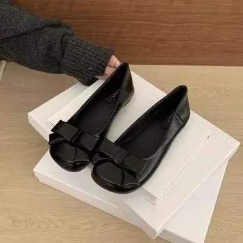 Женские лоферы с квадратным носком на плоской подошве. Туфли Мэри Джейн. Удобные лоферы из искусственной кожи. Туфли для обуви. Нескользящие повседневные рабочие туфли для вождения с бантом. 35 чёрный
