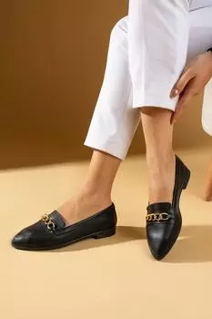 Женские лоферы с острым носком и пряжкой-цепочкой 73-227-24